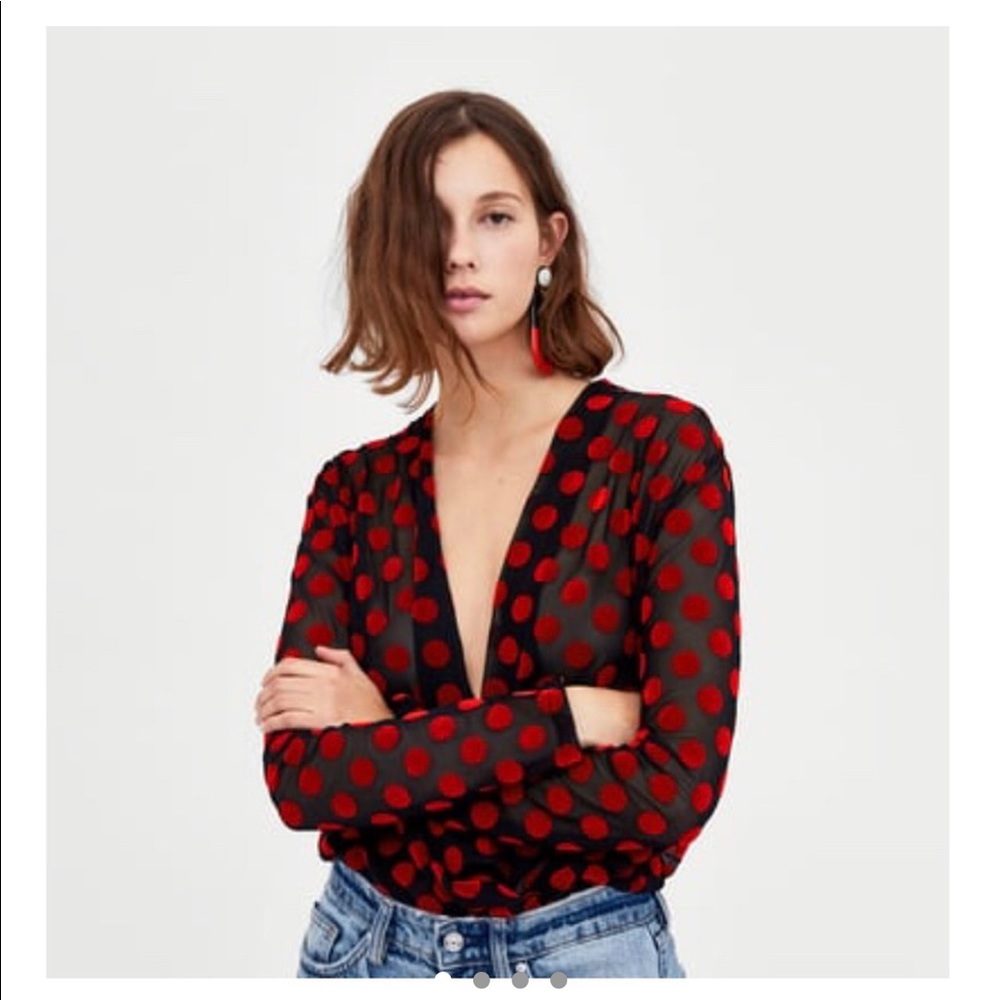 Zara Crossover Polka Dot Blouse